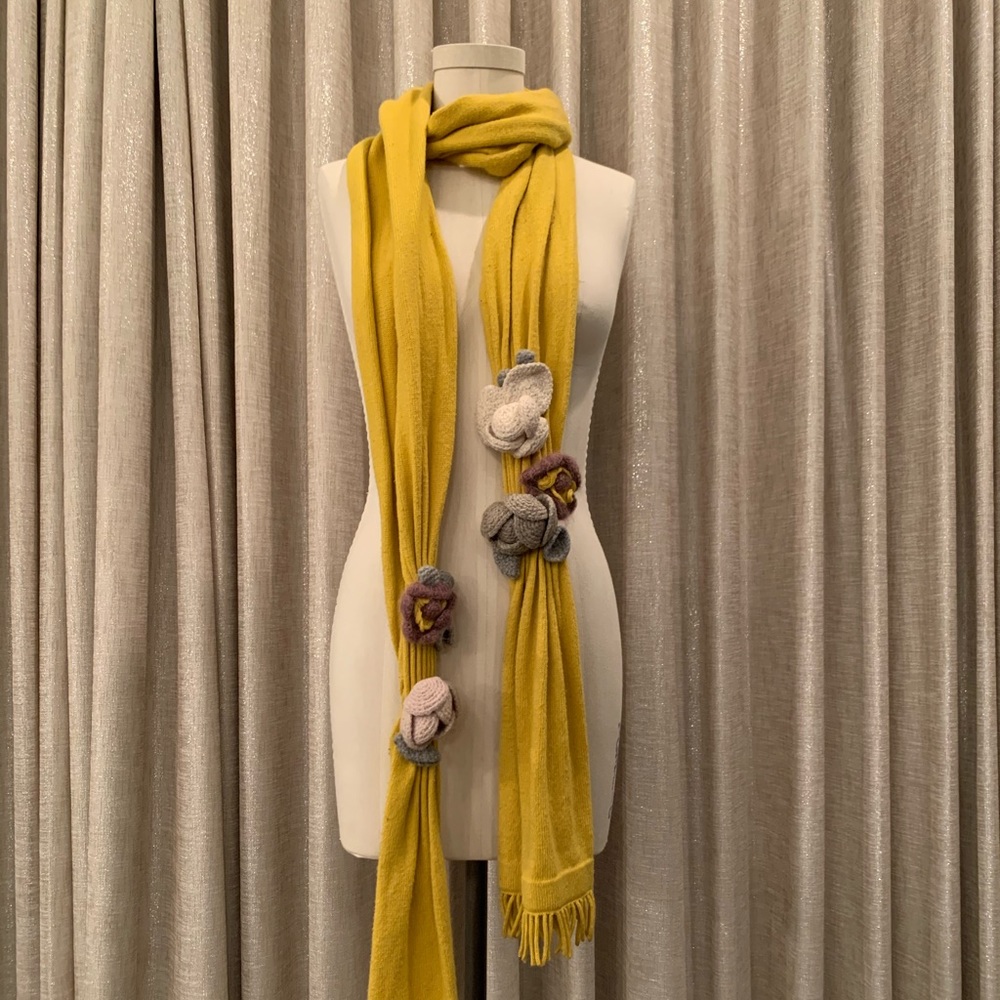 Anthropologie yellow knit scarf